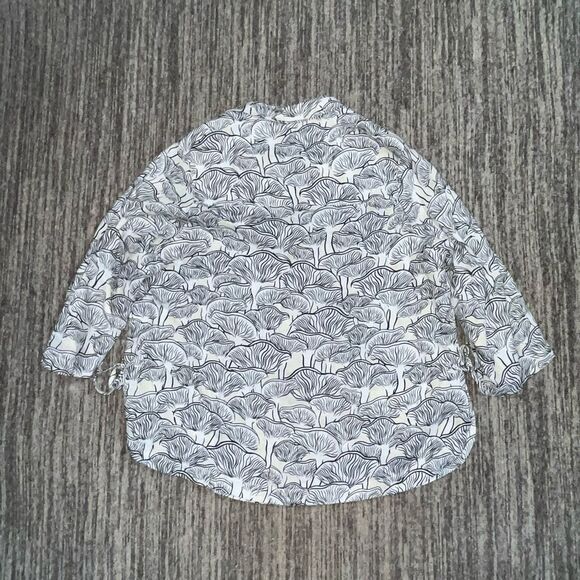 Rachel Zoe Women's Size 1X Plus 100% Linen Black Cream Mushroom Pattern Blouse - Picture 6 of 6